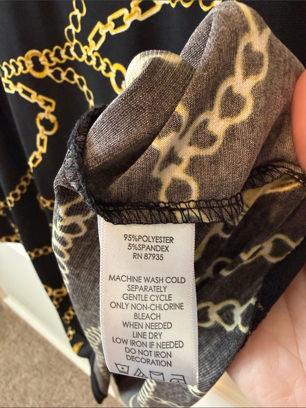 Susan Graver Black Long-Sleeve V-Neck Top with Gold Chain Print - Picture 2 of 6